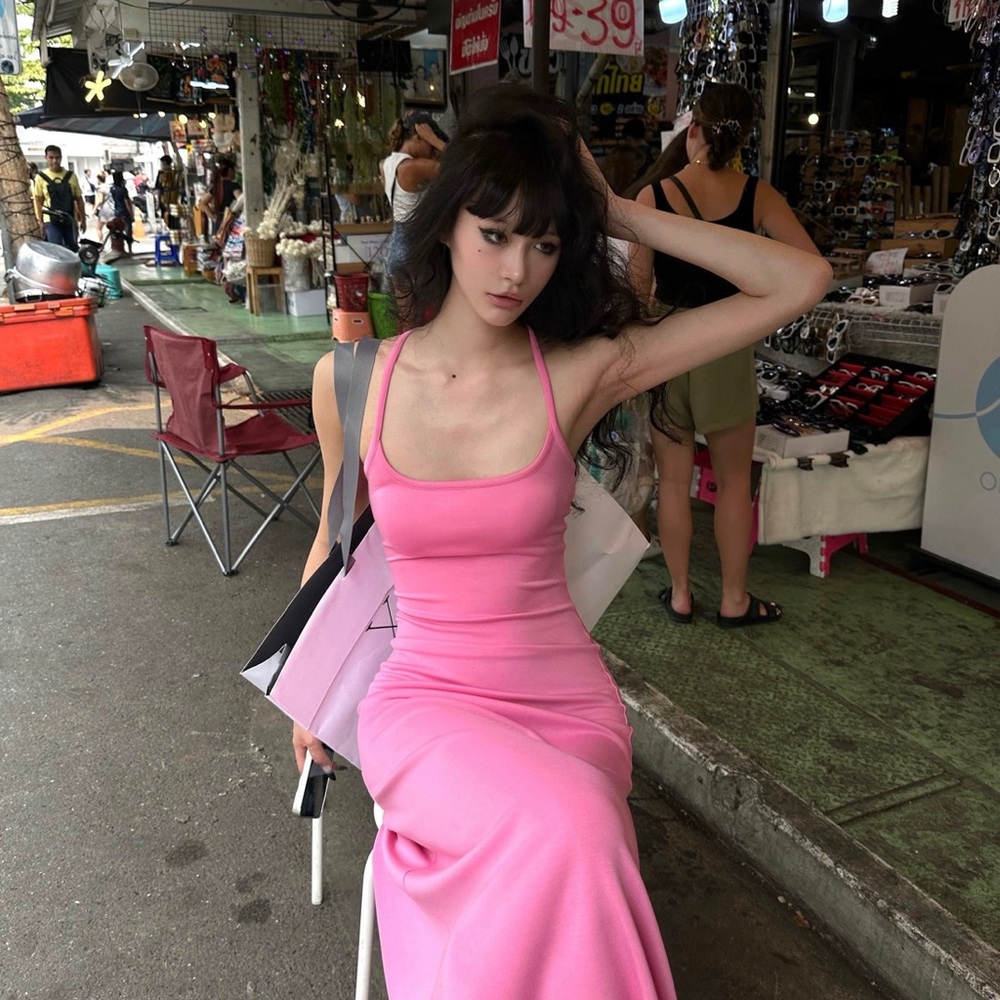 pink long dress